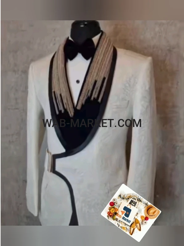 Costumes de mariage pour hommes à revers châle en jacquard blanc