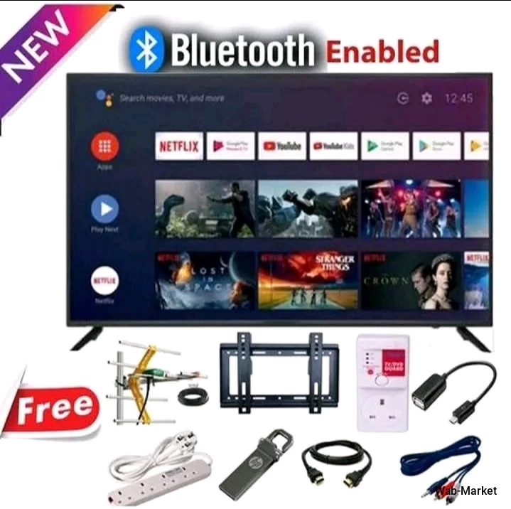 BLUETOOTH VITRON HTC4388FS 43" INCH  FRAMELESS FHD SMART TV ANDROID TV NETFLIX ,YOUTUBE TELEVISION INBUILT DECODER , BUILT-IN WIFI, APP STORE 1GB-RAM 8GB-ROM 2*USB PORTS,3*HDMI PORTS + 7 FREE GIFTS