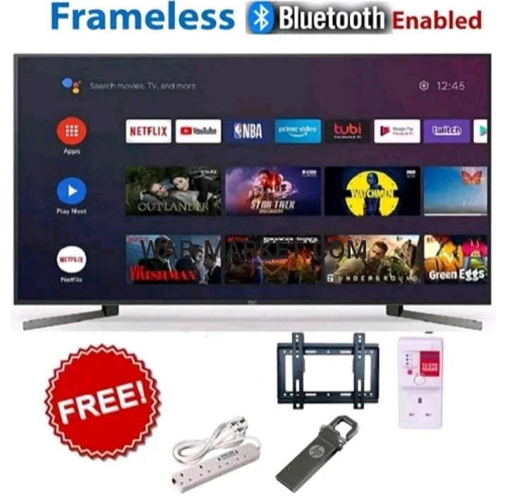 BLUETOOTH VITRON HTC4388FS 43" INCH FRAMELESS FHD SMART TV ANDROID TV NETFLIX ,YOUTUBE TV,INBUILT DECODER ,WIFI, APP STORE 1GB-RAM 8GB-ROM+BRACKET +EXTENSION