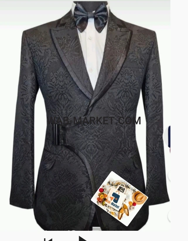 Costumes de mariage pour hommes à revers châle en jacquard noir