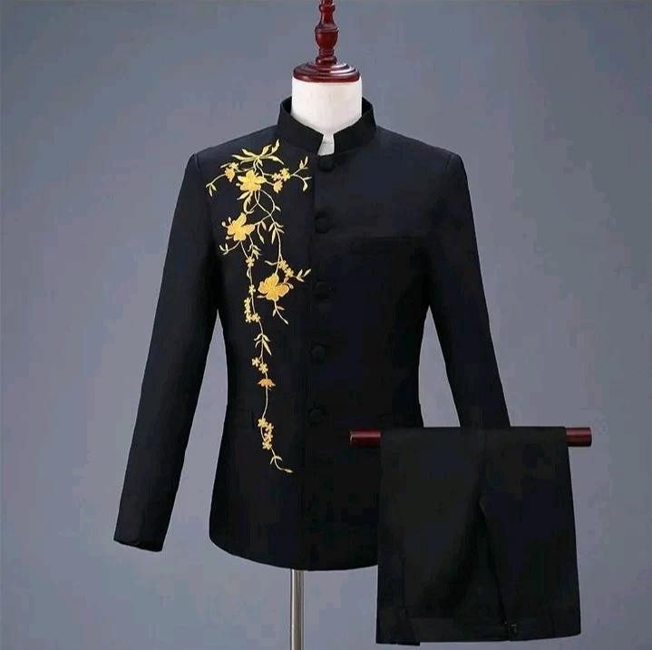 Jacket + Pant Men Business Slim Suits Solid printing Wedding Office Dress Prom Suit Two-Piece Fashion City Embroidery/Embroidery Craft Print Vintage Style